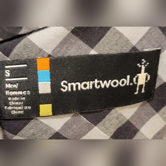SmartWool Mens Small Black And White Checkered Merino Wool Blend Button Up Shirt - Picture 5 of 6